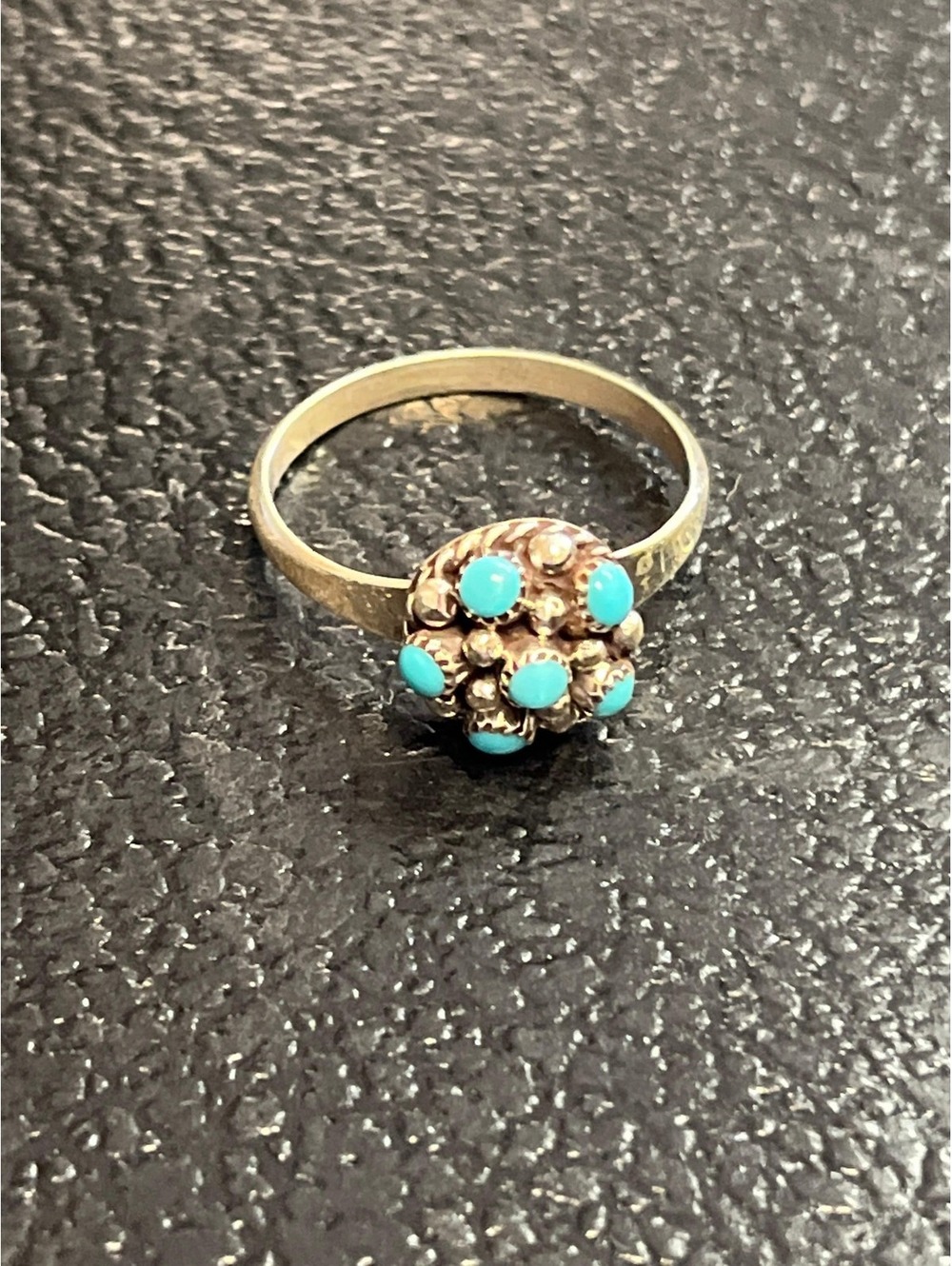 Navajo handmade cluster turquoise sterling silver inlay ring size 8